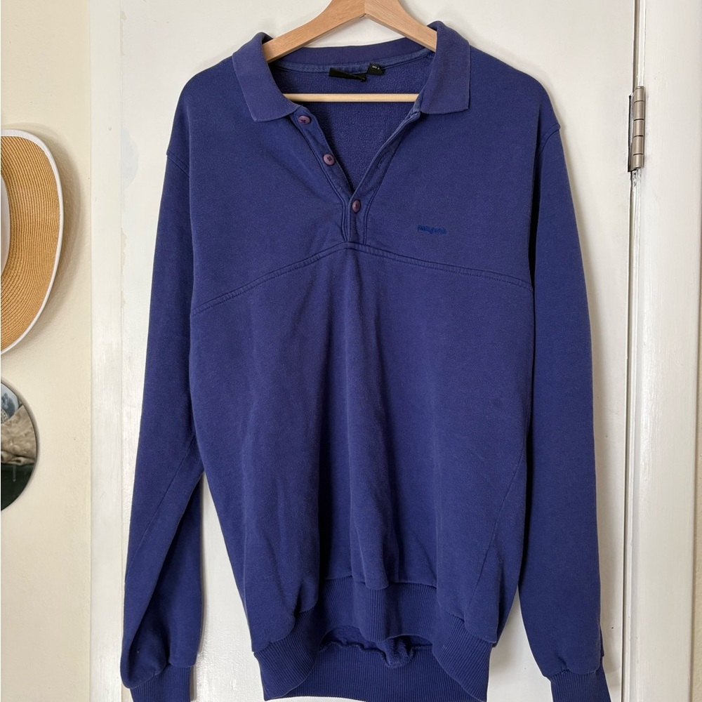 Vintage Patagonia Blue Long Sleeve Polo Sweatshirt, Men’s L